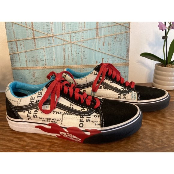 Vans Off The Wall Skateboard Shoes Size 7 M 8.5W Suede and Canvas Red Flames - Picture 2 of 10
